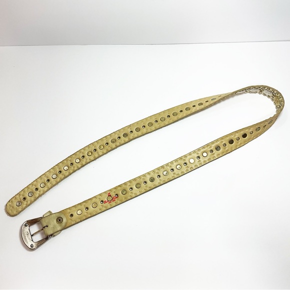 Vintage Sand Castle Leather Gold/Silver Tone Coin Motif Studded Belt - Picture 8 of 8